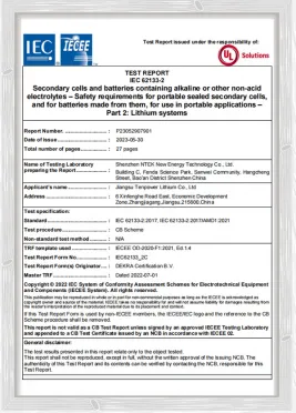 JW5Ah-2.0Ah-2.2Ah-2.6Ah-3.7V-IEC62133 Test Report